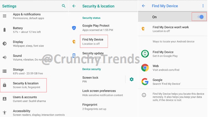 disable find my device android 2019